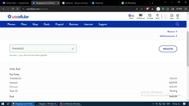 U.S. Cellular checkout page showing U.S. Cellular coupon code box | Screenshot taken by SimplyCodes community member on Feb 12, 2024