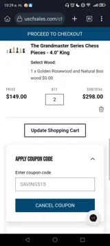 SAVINGS15 coupon verification screenshot
