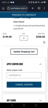 COUPERT10 coupon verification screenshot
