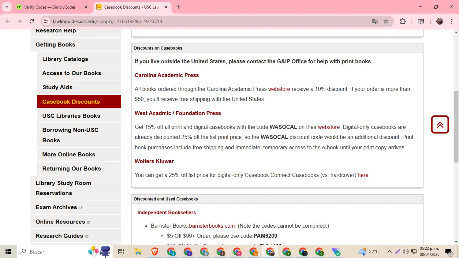 USC Hotel promo code screenshot showing code WASOCAL applied at USC Hotel checkout page. Uploaded by SimplyCodes community member BargainExpert9390 on Apr 8, 2025