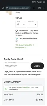 FREESHIP39 coupon verification screenshot
