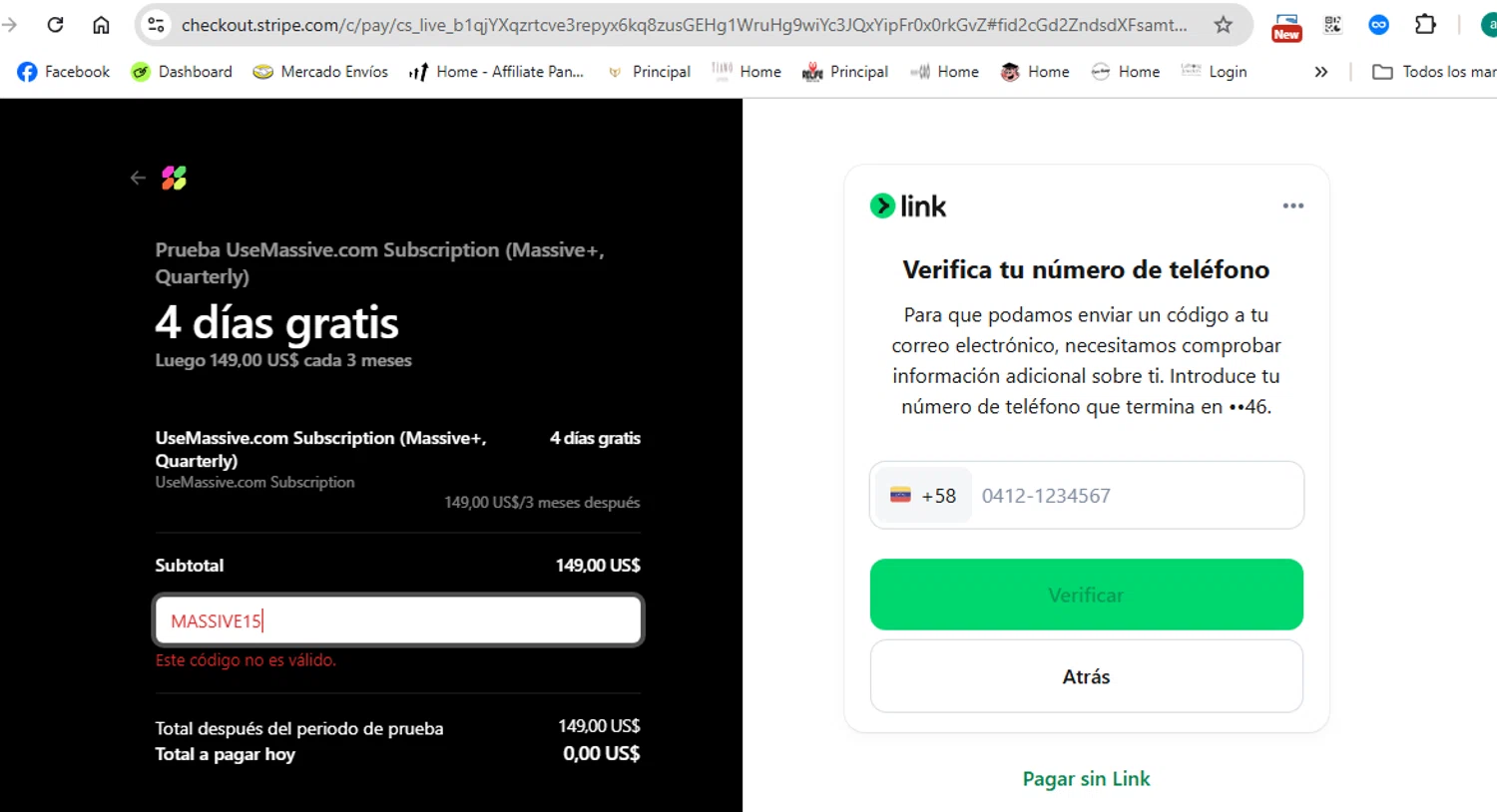 Massive promo code screenshot showing code MASSIVE15 applied at Massive checkout page. Uploaded by SimplyCodes community member anthonydiaz1 on Jul 24, 2025