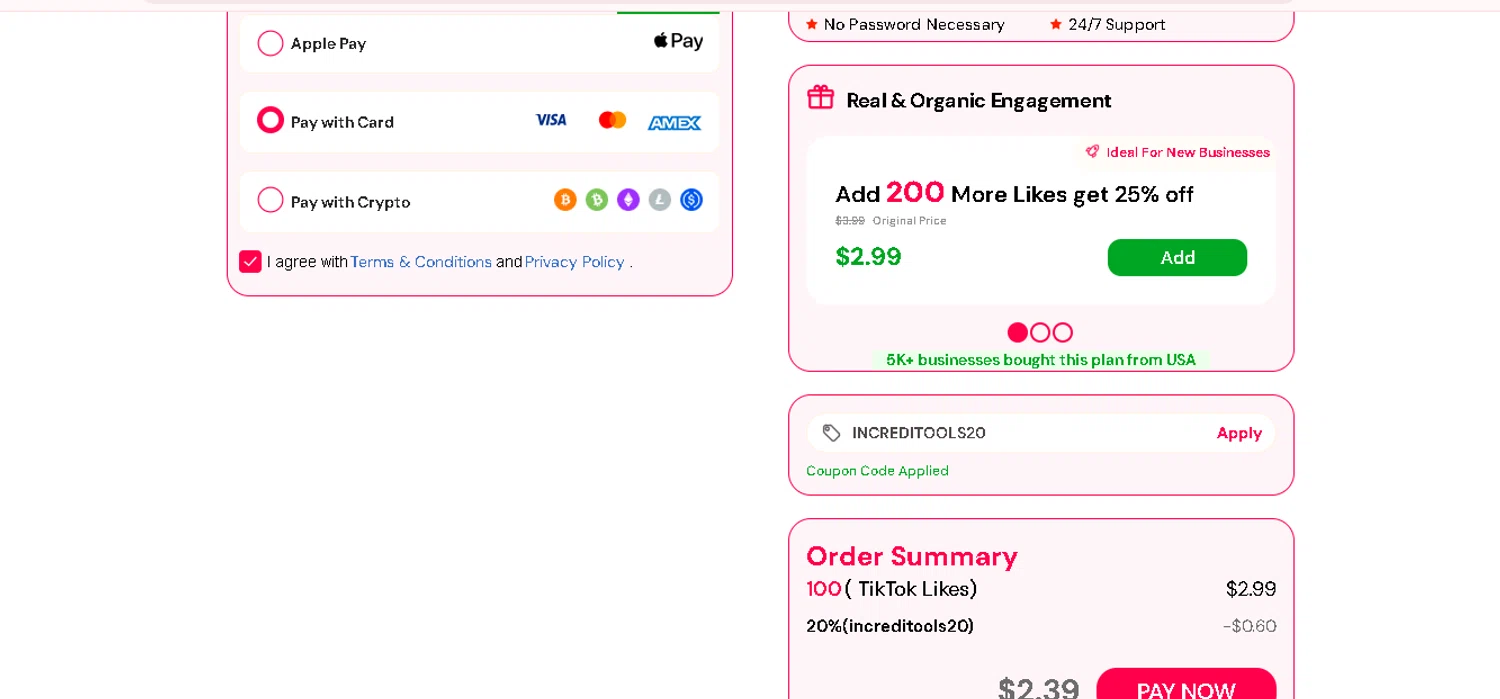 Useviral coupon code screenshot showing code INCREDITOOLS20 applied at Useviral checkout page. Uploaded by SimplyCodes community member tuvalu10 on Dec 17, 2025