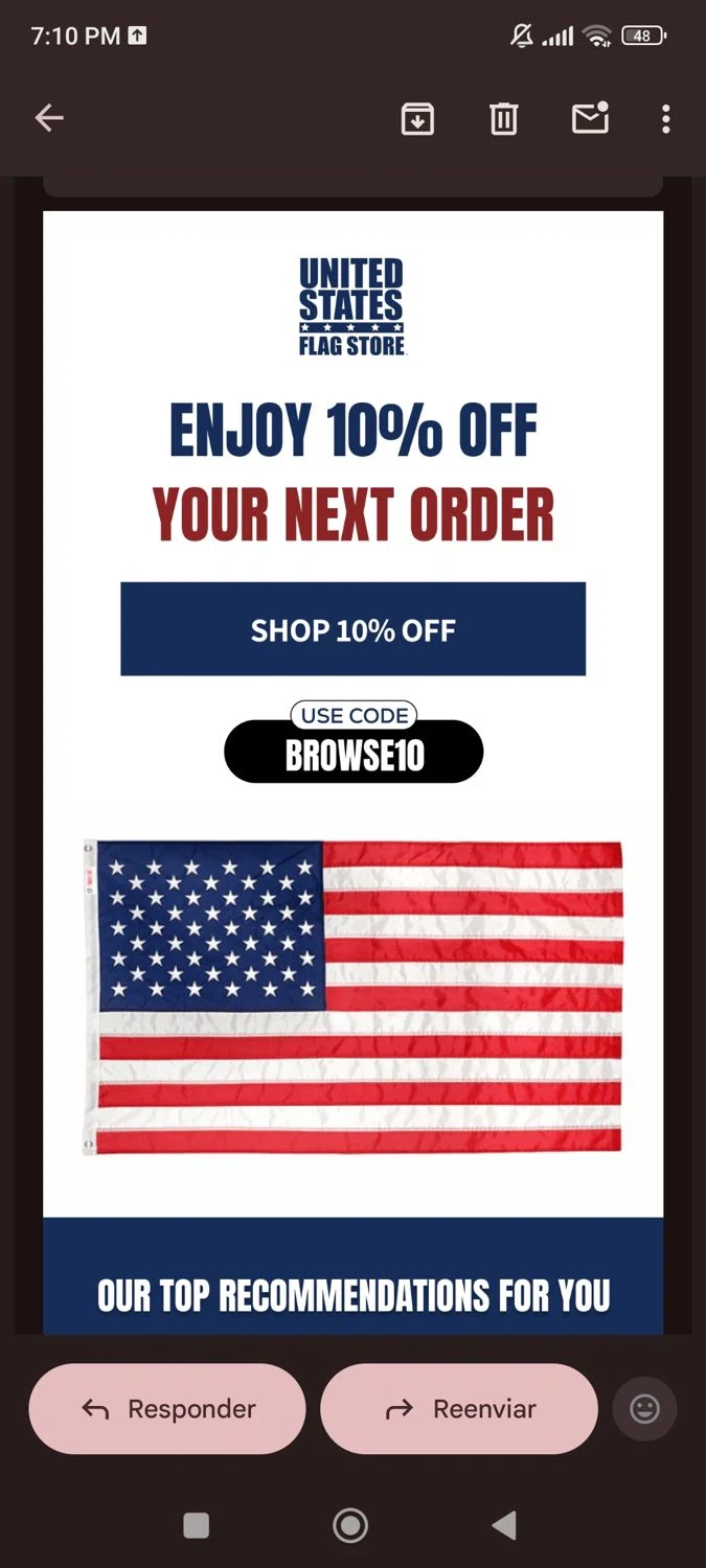 United States Flag Store coupon code screenshot showing code Browse10 applied at United States Flag Store checkout page. Uploaded by SimplyCodes community member josegarcia6 on Aug 20, 2025