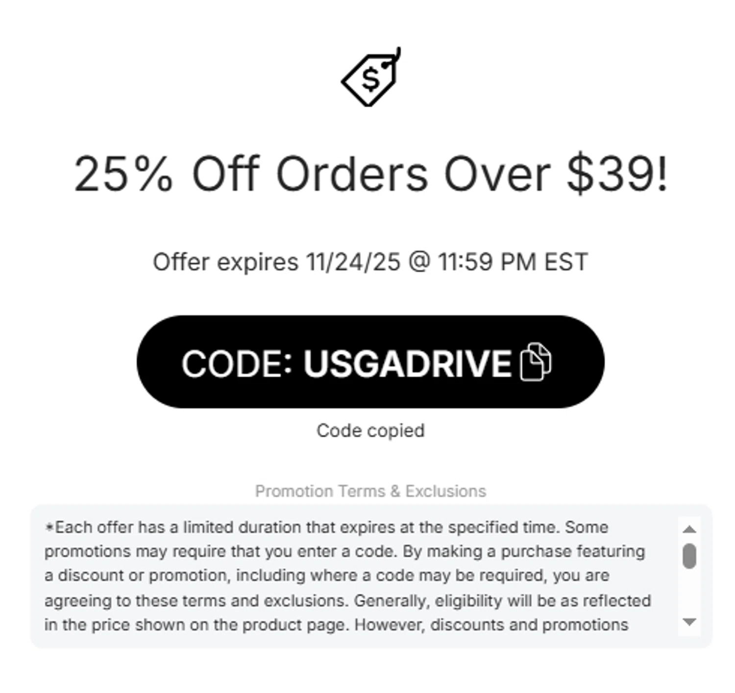 USGA Merchandise promo code screenshot showing code USGADRIVE applied at USGA Merchandise checkout page. Uploaded by SimplyCodes community member Aressss on Nov 23, 2025