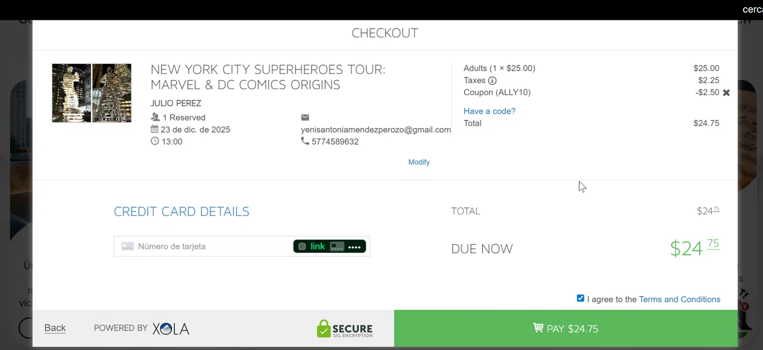 US Ghost Adventures promo code screenshot showing code ALLY10 applied at US Ghost Adventures checkout page. Uploaded by SimplyCodes community member yenismendez on Dec 19, 2025