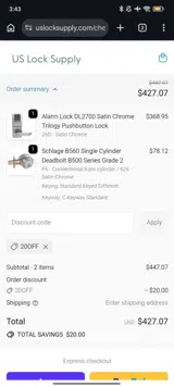US Lock Supply coupon verification screenshot