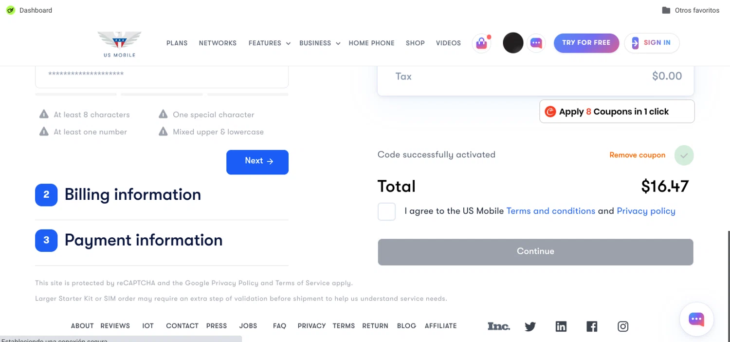 where to use US Mobile promo code box