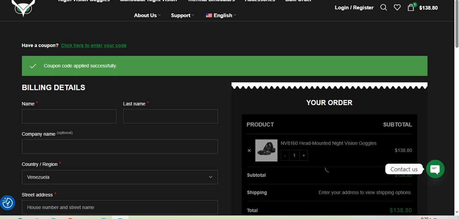 Usnighthawk promo code screenshot showing code supergift145 applied at Usnighthawk checkout page. Uploaded by SimplyCodes community member negrita on Nov 14, 2025