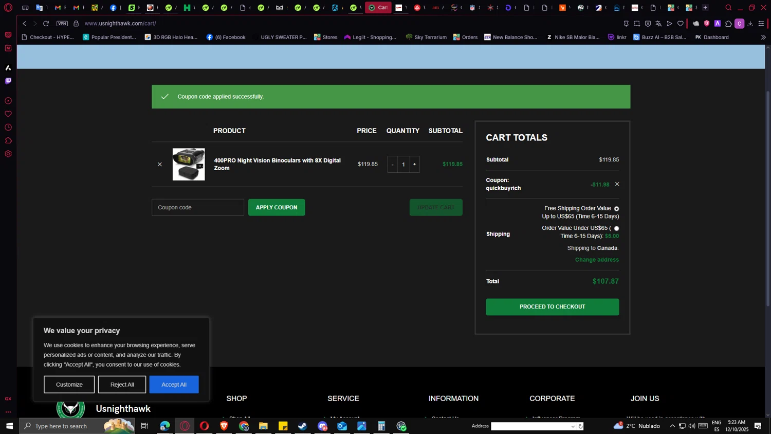 Usnighthawk promo code screenshot showing code QUICKBUYRICH applied at Usnighthawk checkout page. Uploaded by SimplyCodes community member PrimeMaverick5747 on Dec 10, 2025