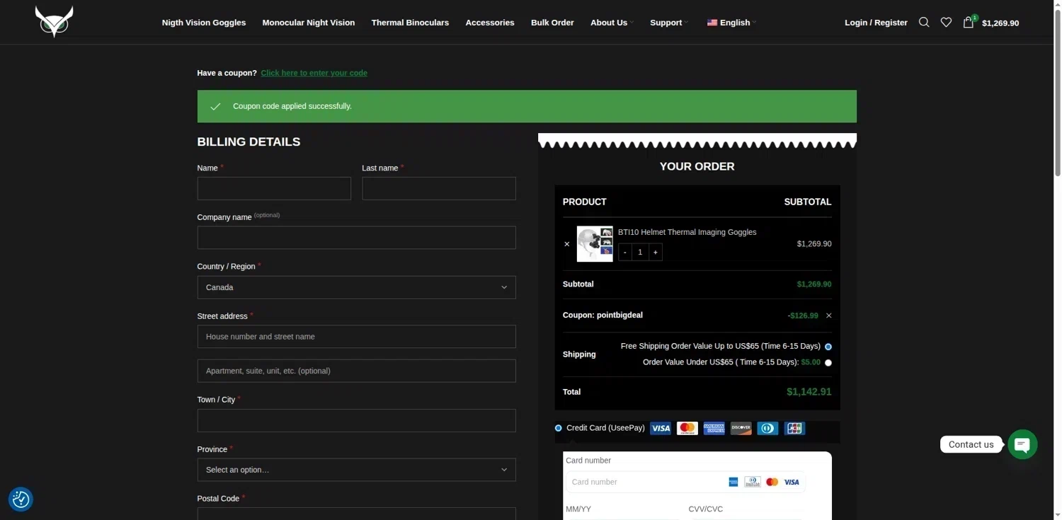 Usnighthawk promo code screenshot showing code POINTBIGDEAL applied at Usnighthawk checkout page. Uploaded by SimplyCodes community member terricameron on Jan 21, 2026