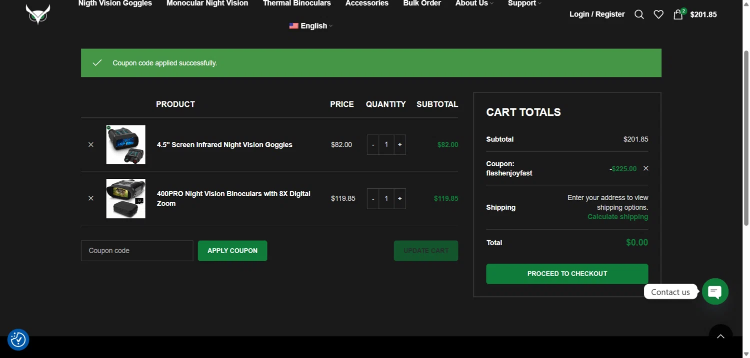 Usnighthawk promo code screenshot showing code FLASHENJOYFAST applied at Usnighthawk checkout page. Uploaded by SimplyCodes community member swiftie on Oct 22, 2025