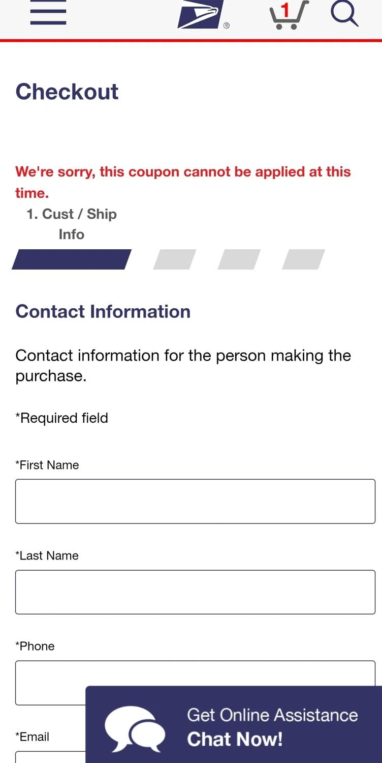 USPS coupon code screenshot showing code BLUEBERRY10 applied at USPS checkout page. Uploaded by SimplyCodes community member Janosely on May 17, 2025
