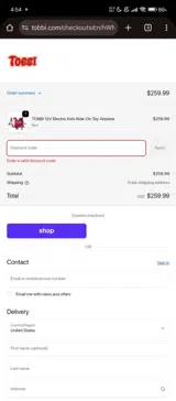 COME10 coupon verification screenshot