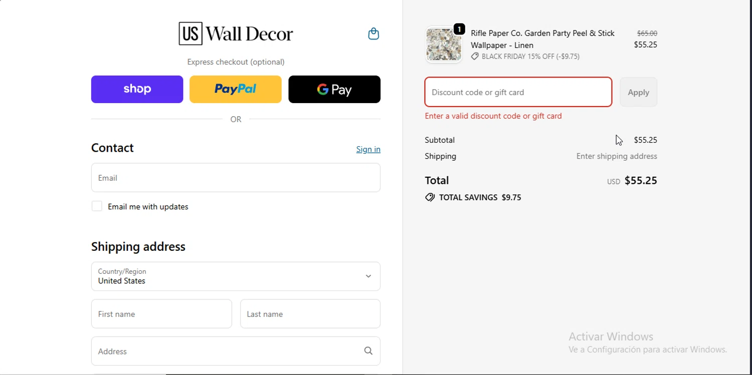 US Wall Decor coupon code screenshot showing code HONEY10 applied at US Wall Decor checkout page. Uploaded by SimplyCodes community member RewardLynx9164 on Nov 30, 2025