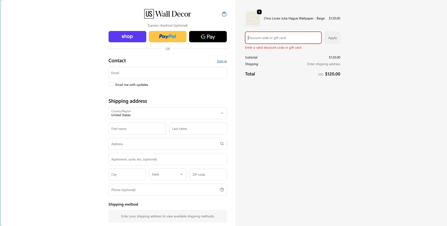 US Wall Decor coupon code screenshot showing code BOO applied at US Wall Decor checkout page. Uploaded by SimplyCodes community member JAKEELDOG on Nov 25, 2025