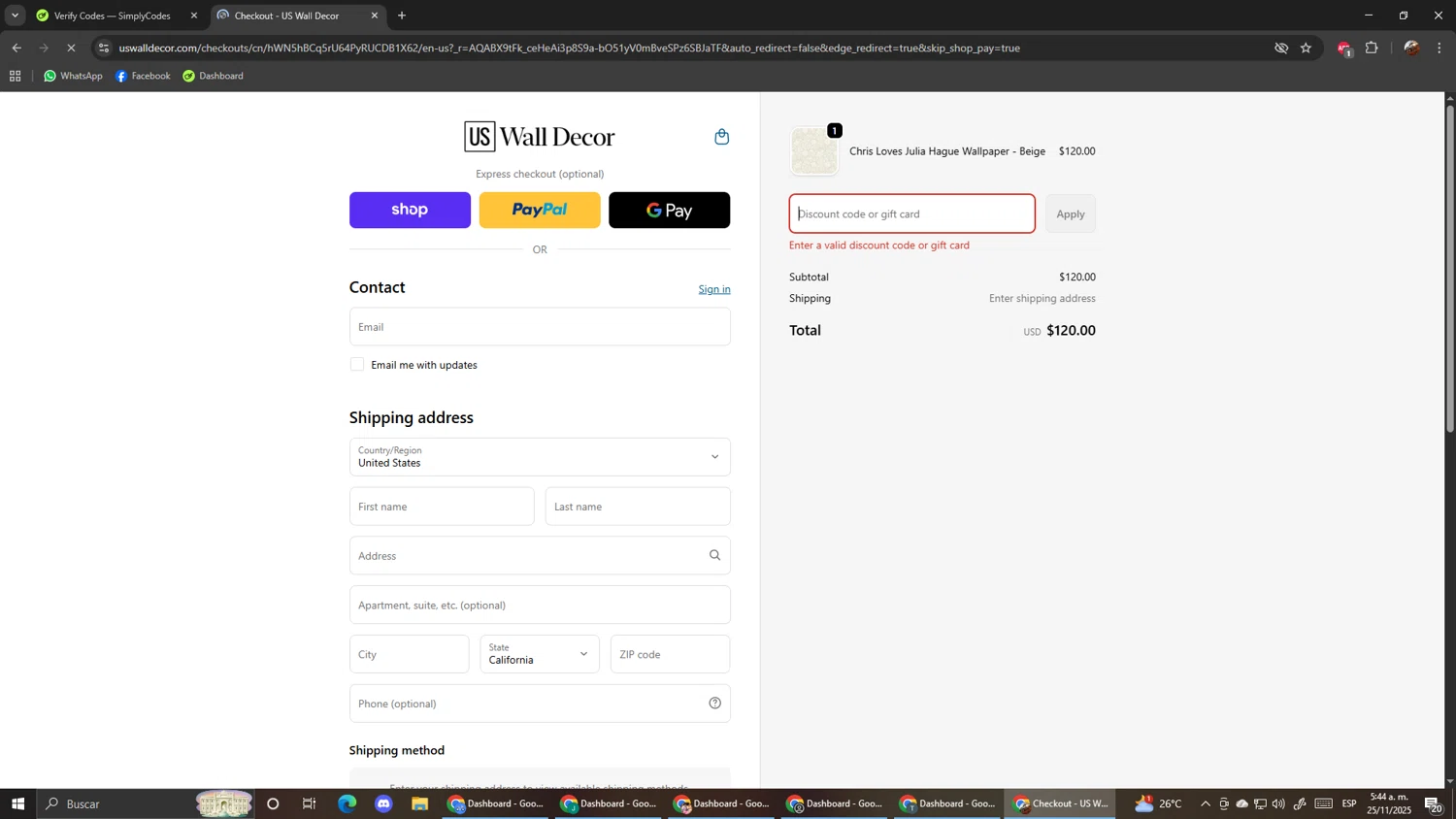 US Wall Decor coupon code screenshot showing code BOO applied at US Wall Decor checkout page. Uploaded by SimplyCodes community member ScanShopper554 on Nov 25, 2025