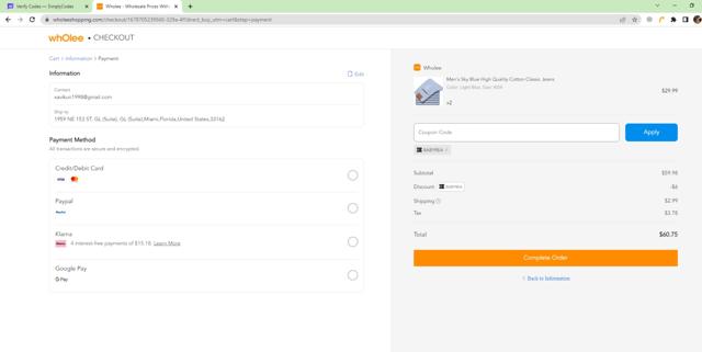 Wholee US checkout page showing Wholee US promo code box | Screenshot taken by SimplyCodes community member on Mar 13, 2023