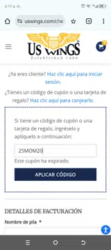 25MOM20 coupon verification screenshot