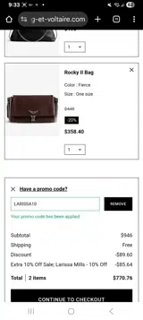 Zadig & Voltaire US coupon verification screenshot