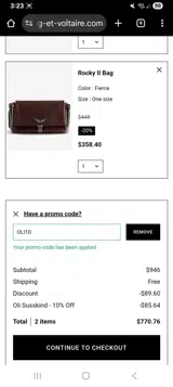 Zadig & Voltaire US coupon verification screenshot
