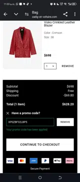 Zadig & Voltaire US coupon verification screenshot