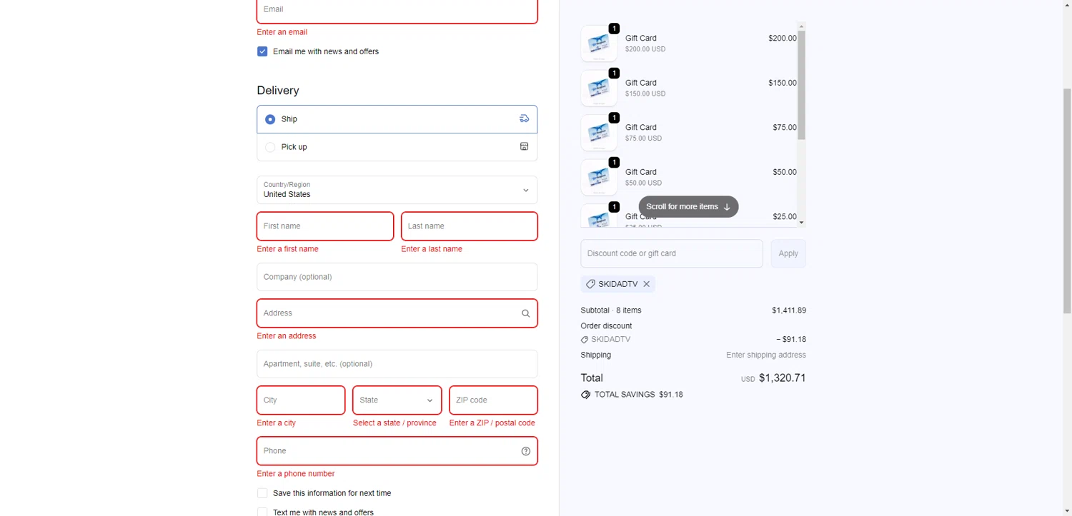 Utah Ski Gear discount code screenshot showing code SKIDADTV applied at Utah Ski Gear checkout page. Uploaded by SimplyCodes community member CrownWhiz8114 on Dec 13, 2025