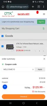 WELCOME10 coupon verification screenshot