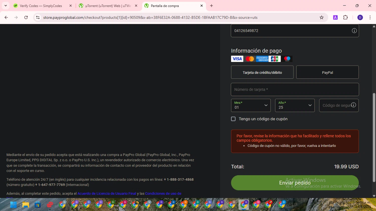 uTorrent coupon code screenshot showing code SAVE15 applied at uTorrent checkout page. Uploaded by SimplyCodes community member WonderLion2890 on Mar 14, 2025
