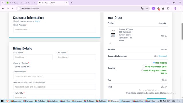 Utoya checkout page showing Utoya discount code box | Screenshot taken by SimplyCodes community member on Mar 31, 2025