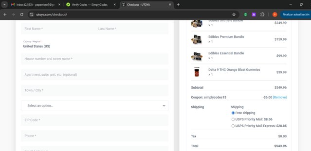 Utoya checkout page showing Utoya discount code box | Screenshot taken by SimplyCodes community member on Jun 6, 2025