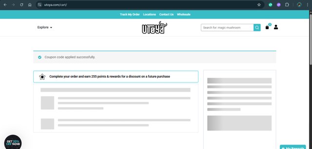Utoya checkout page showing Utoya discount code box | Screenshot taken by SimplyCodes community member on May 2, 2025