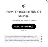 25NOMIN coupon verification screenshot