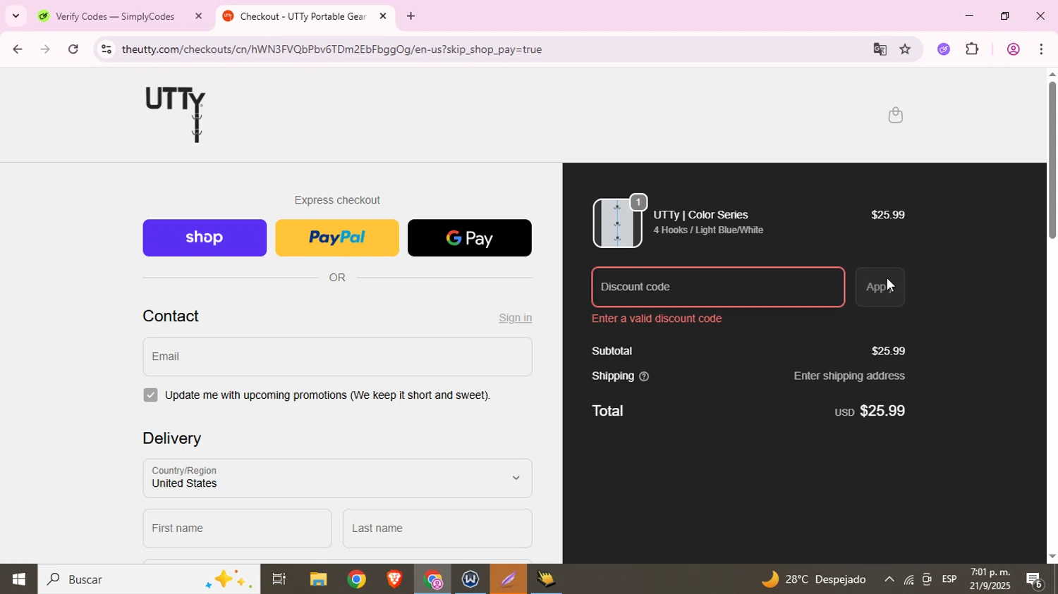 UTTy promo code screenshot showing code TKKRX764 applied at UTTy checkout page. Uploaded by SimplyCodes community member TokenAce5969 on Sep 21, 2025