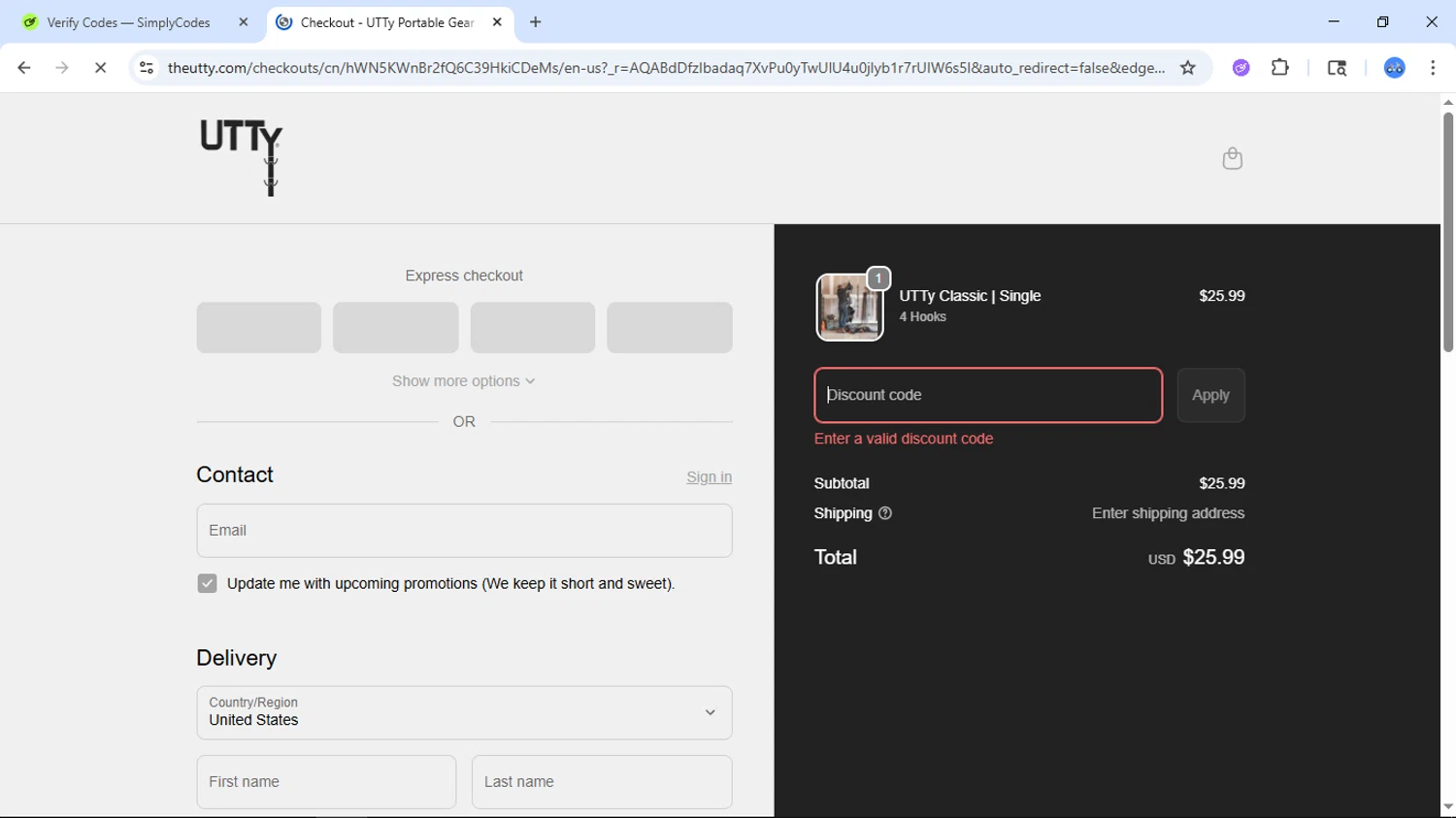 UTTy promo code screenshot showing code 775CNVTM applied at UTTy checkout page. Uploaded by SimplyCodes community member DiscountTiger7630 on Nov 15, 2025