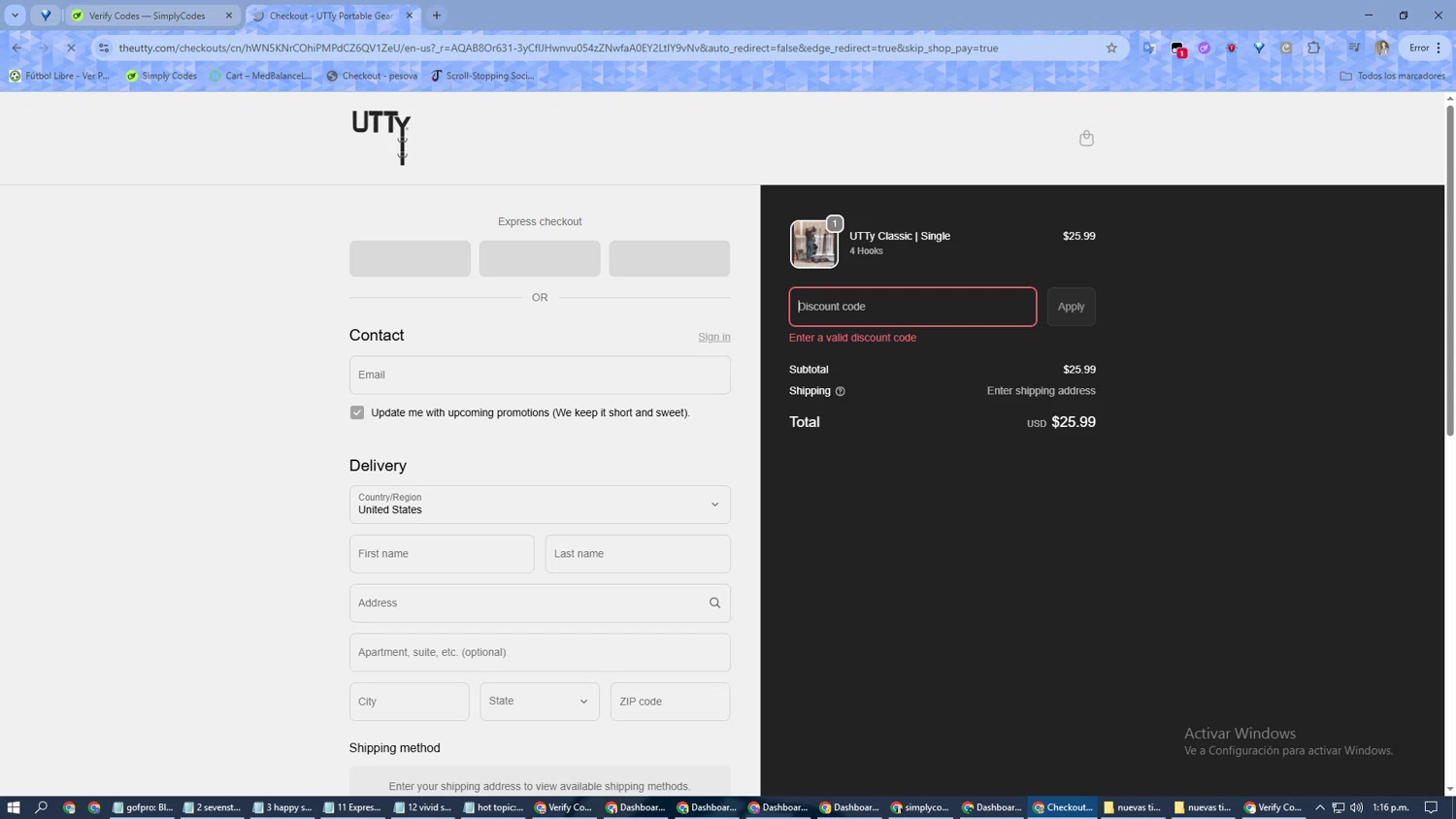 UTTy promo code screenshot showing code 775CNVTM applied at UTTy checkout page. Uploaded by SimplyCodes community member SuperMan on Nov 15, 2025