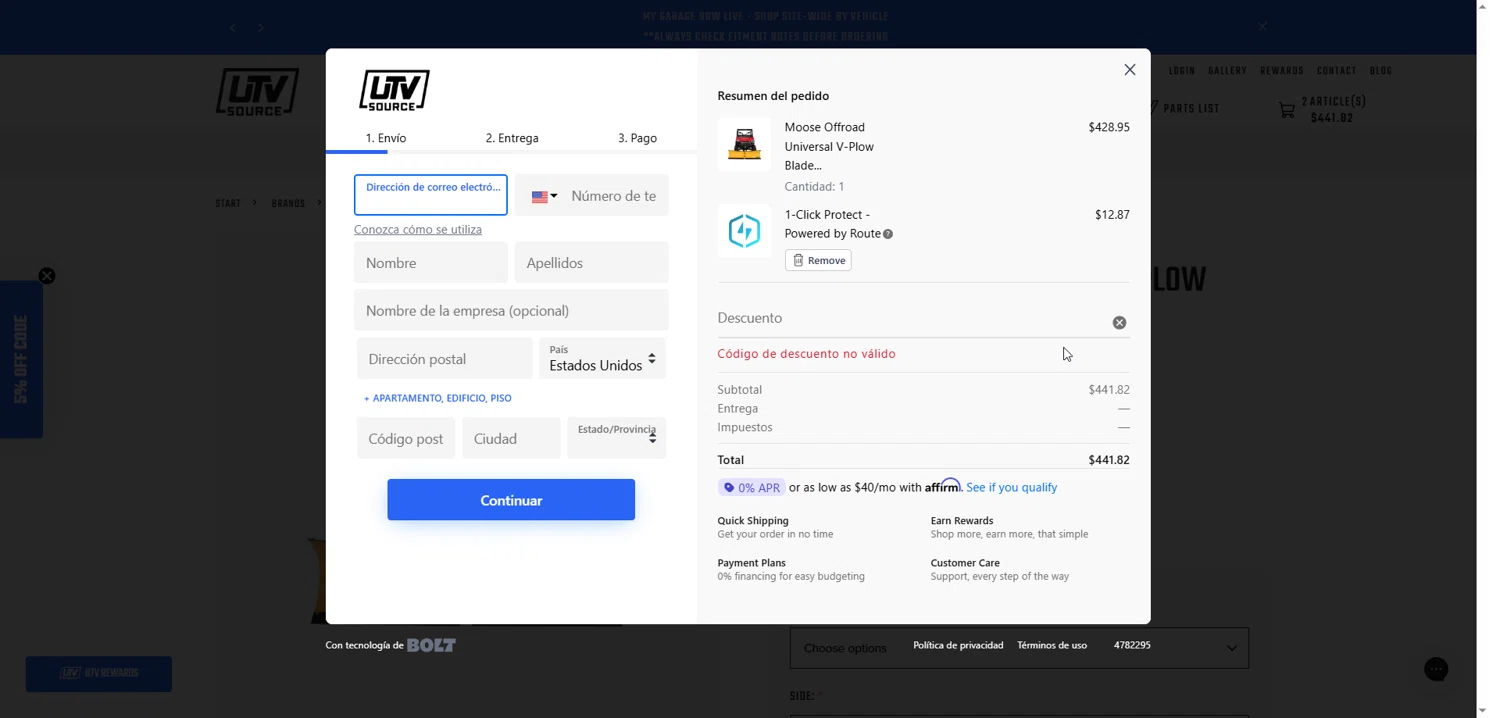UTV Source coupon code screenshot showing code FULLSENDXMAS applied at UTV Source checkout page. Uploaded by SimplyCodes community member Enmanuel99 on Jan 3, 2026