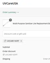 UVCARE10OFF coupon verification screenshot
