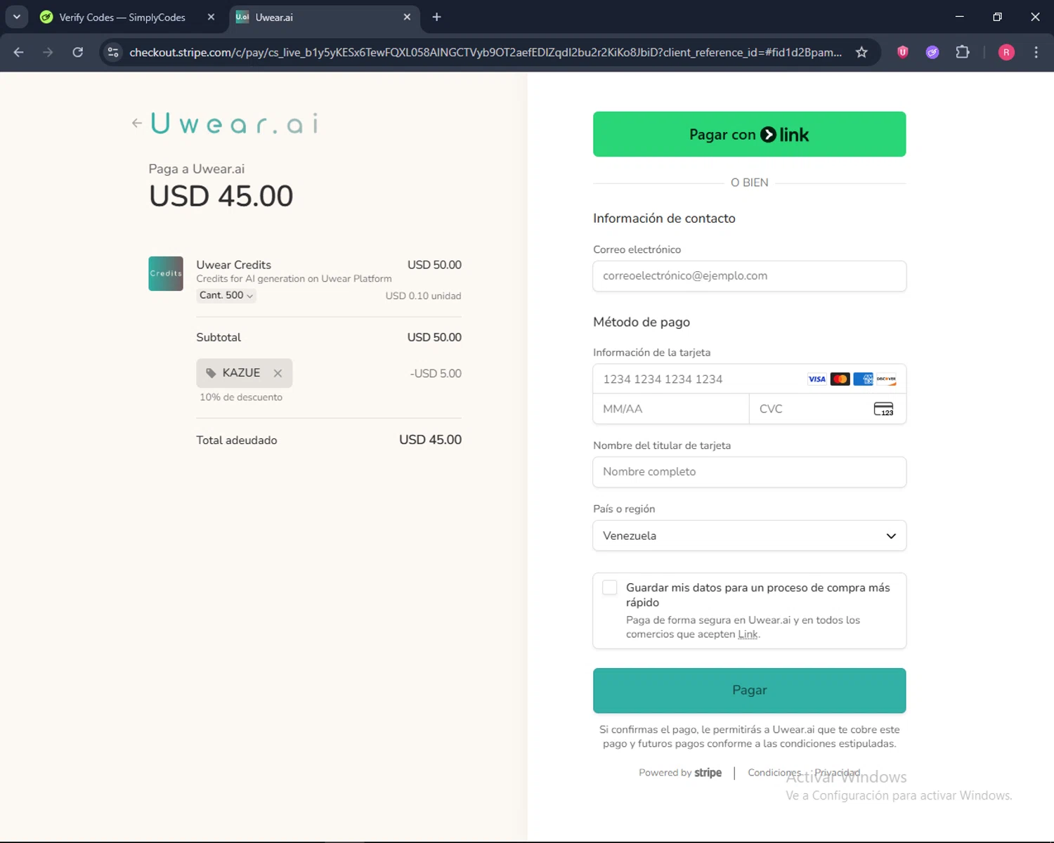 Uwear.ai checkout page showing Uwear.ai promo code box | Screenshot taken by SimplyCodes community member on Feb 5, 2026