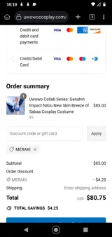 MERAKI coupon verification screenshot
