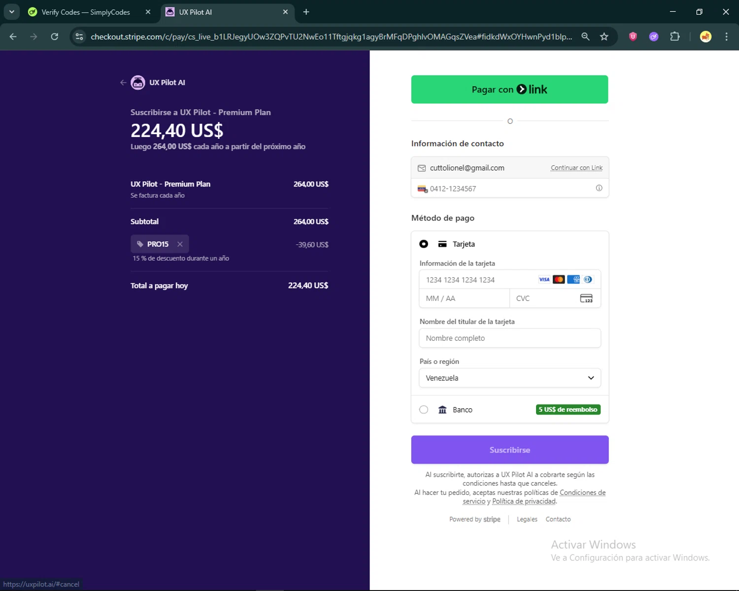 UX Pilot AI checkout page showing UX Pilot AI promo code box | Screenshot taken by SimplyCodes community member on Feb 4, 2026