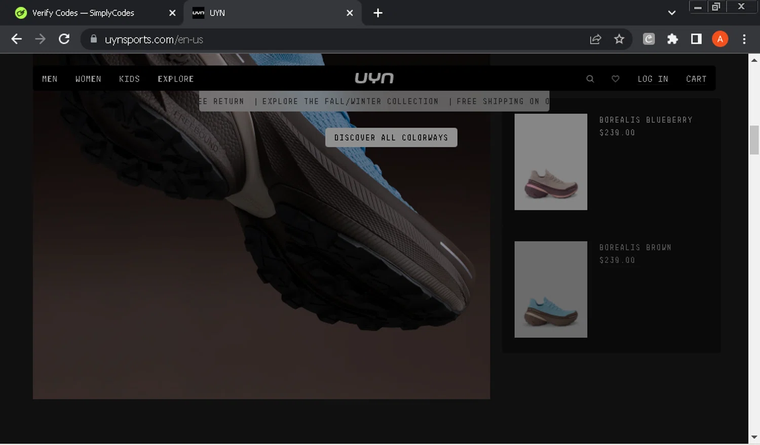 UYN coupon code screenshot showing code FW25 applied at UYN checkout page. Uploaded by SimplyCodes community member GloriousOwl8819 on Nov 8, 2025