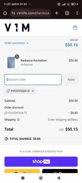 FOODYOGA15 coupon verification screenshot