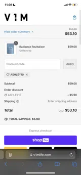 ASHLEY10 coupon verification screenshot