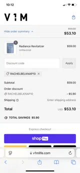 RACHELBELKNAP10 coupon verification screenshot