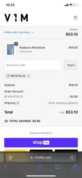 KRYSTAL10 coupon verification screenshot