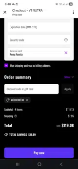 Welcome30 coupon verification screenshot