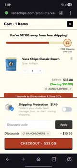 Vaca Chips coupon verification screenshot