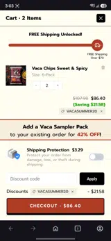 Vaca Chips coupon verification screenshot