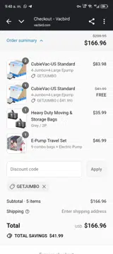 Vacbird coupon verification screenshot